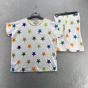 Vtg Richard Sports Active Wear Set Womens Large White Gold Stars Shorts‎ Tee Top